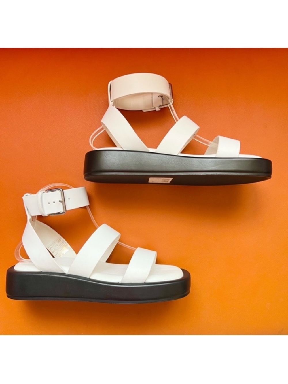 New! BOSS Gladiator Platform Sandals Strappy Leather Sandals White Black - Picture 12 of 13